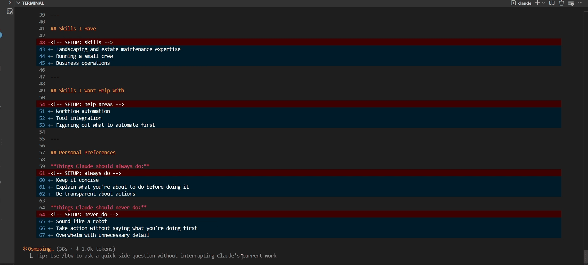 AI OS configuring workspace files and skill preferences